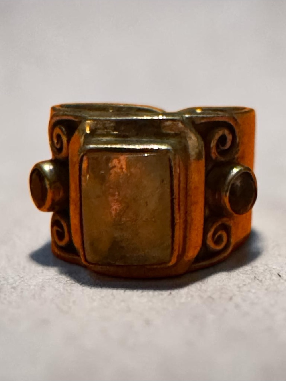 Silver-Tone Statement Ring with Geometric Accents
